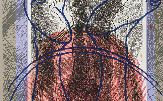 Image of a print artwork with feet and intricate lines